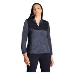 LORENZO DI PONTTI - Blusa Satin Escote Mao Manga Larga Azul