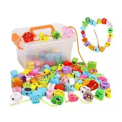 JUGUETON - Juego Didáctico Madera Enhebrar Figuras 100 Piezas