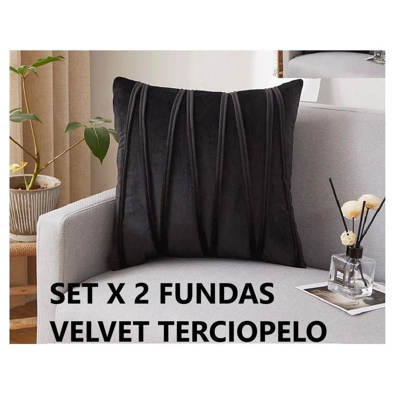 COMPRAPO - Set X 2 Fundas para Cojín Terciopelo Zig Zag Negro 45x45 Cm.