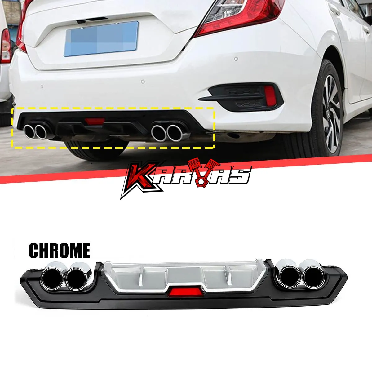 GENERICO - Difusor Parachoque Trasero Con Escapes Auto Tuning Karvas