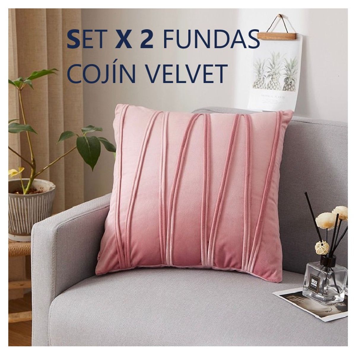 COMPRAPO - Set X 2 Fundas para Cojín Terciopelo Zig Zag Rosa 45x45 Cm.