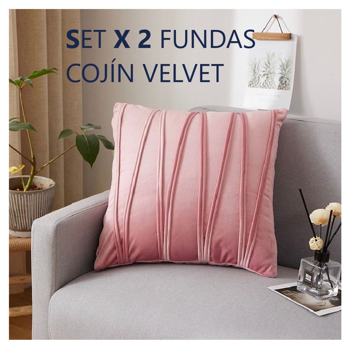 COMPRAPO - Set X 2 Fundas para Cojín Terciopelo Zig Zag Rosa 45x45 Cm.