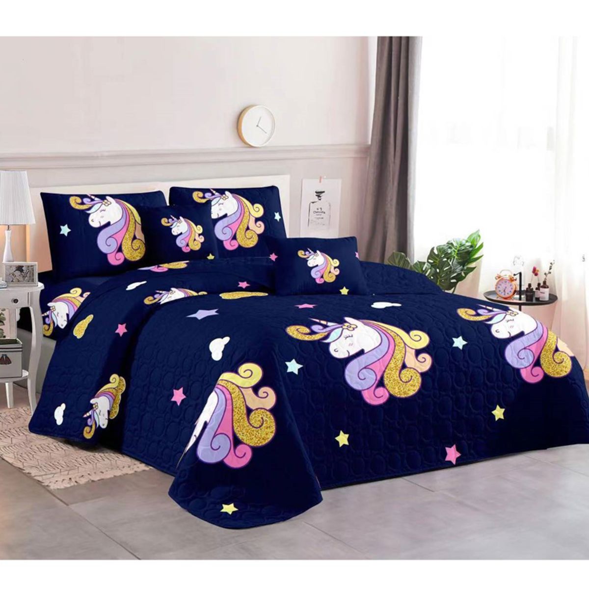 GENERICO - Cobertor De Verano Para Niños De Una Plaza Y Media Unicornio NEGRO