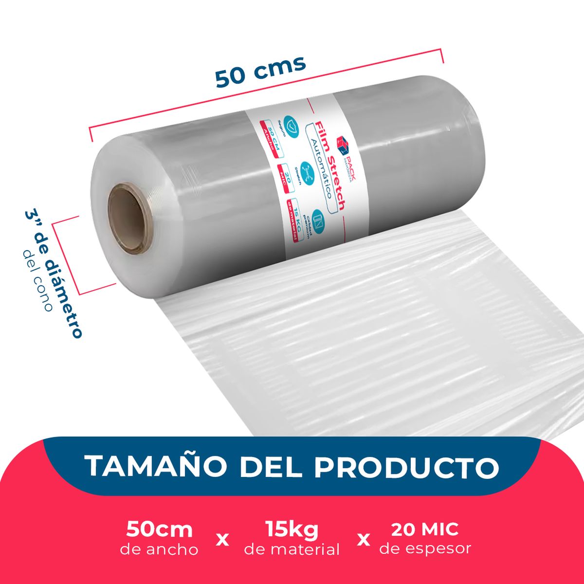 GENERICO - Film Stretch Automático 16kg Transparente - Pack Mayorista