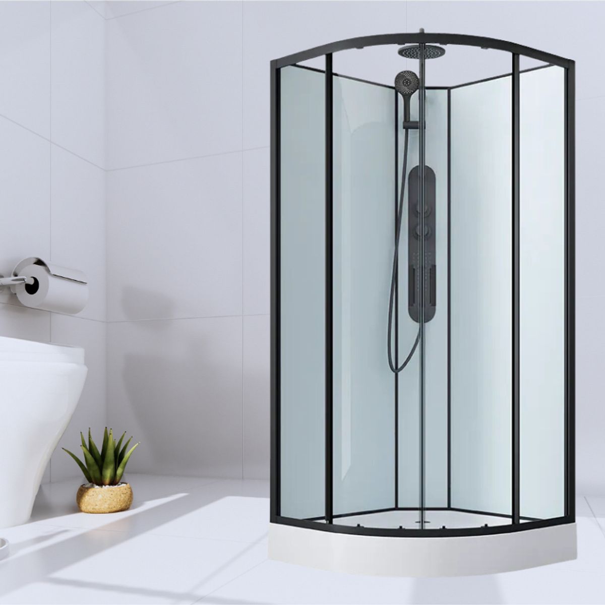 DOER - SHOWER CURVO 90X90 CON HIDROMASAJE Y PANEL NEGRO