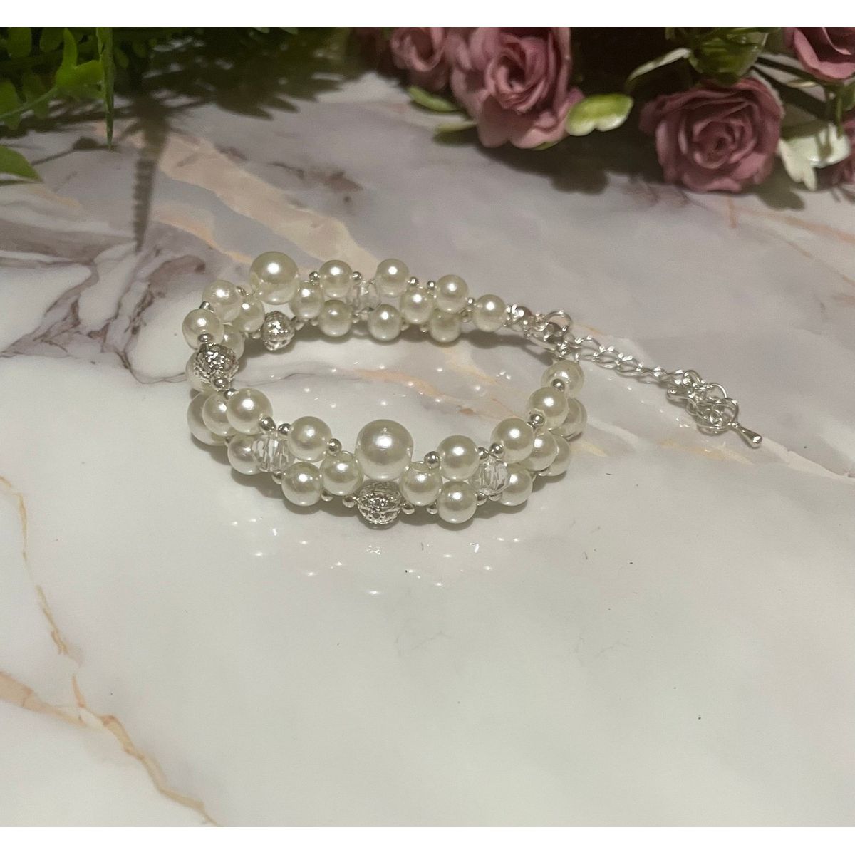 GENERICO - Pulsera de Perlas Brillantes Elegance