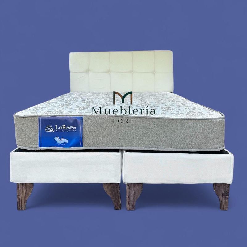 GENERICO - CAMA BEIGE  CLARO CAPITENEO CON BOTONES  2P EN FELPA
