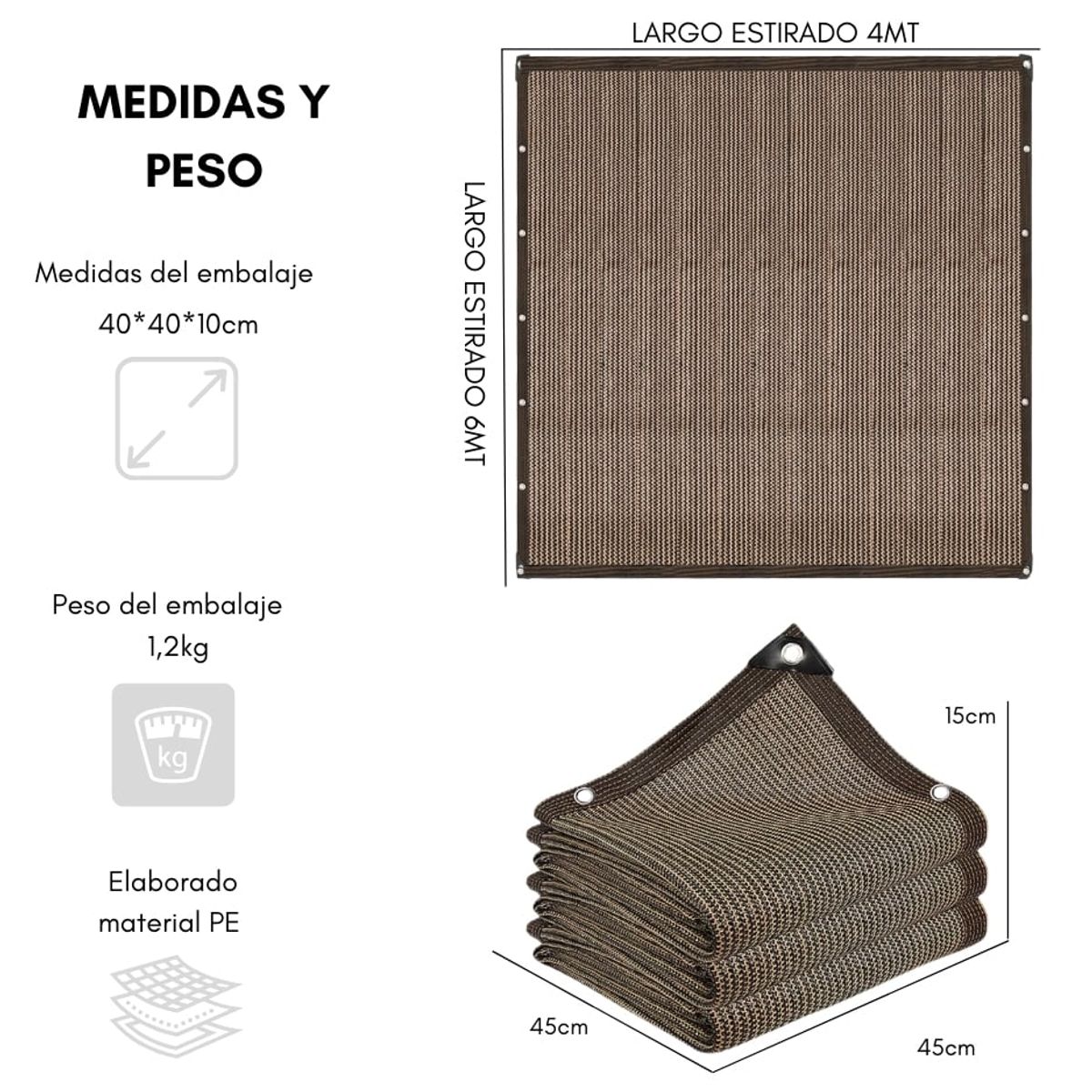 GENERICO - Toldo Vela Terraza Sombreadora Rectangular Malla Jardin 4x6m