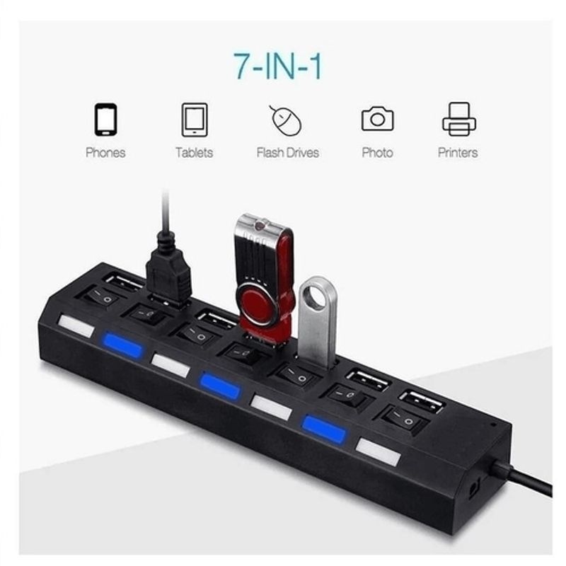 TECNOLAB - Hub USB 2.0 7 Puertos Luz Indicador Tecnolab