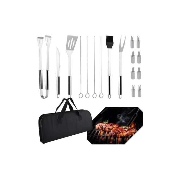 GENERICO - Kit Parrillero 18 Pcs Herramientas Para Asado Acero Inoxidab