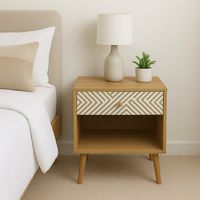 Velador Top Living Moon con Cajón y Estante Blanco y Madera