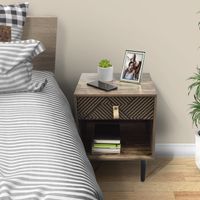 Velador Top Living Moon Black Con Cajón y Estante Negro