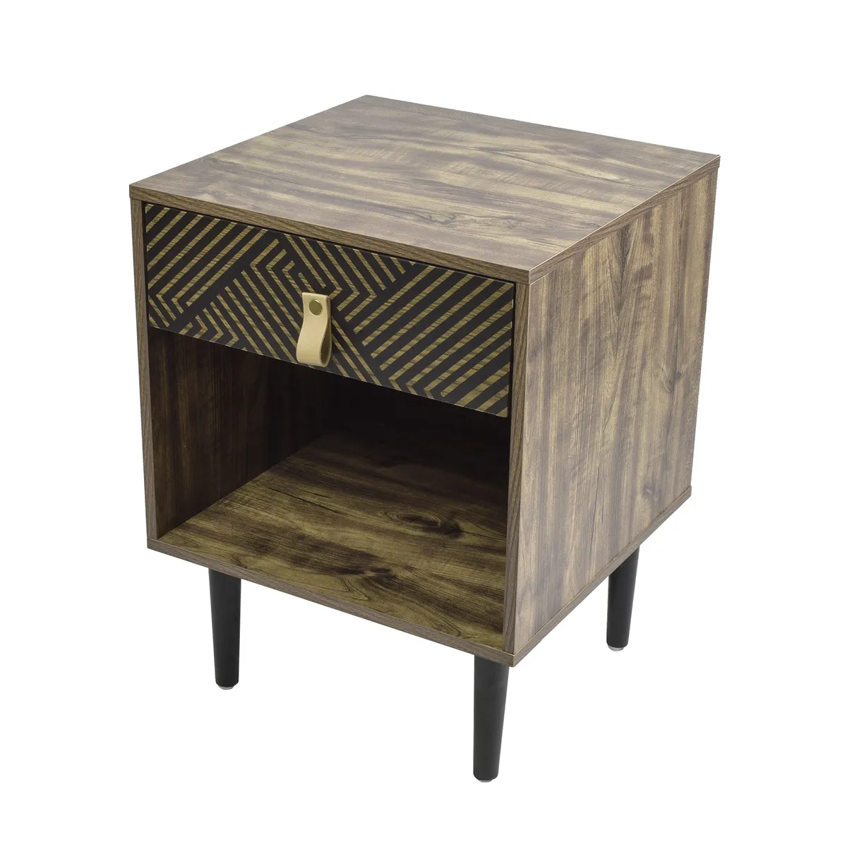 RELAN - Velador Top Living Moon Black Con Cajón y Estante Negro