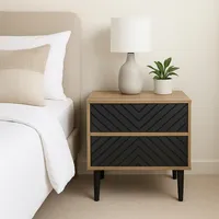 Velador Top Living Night Con Cajones Negro y Madera