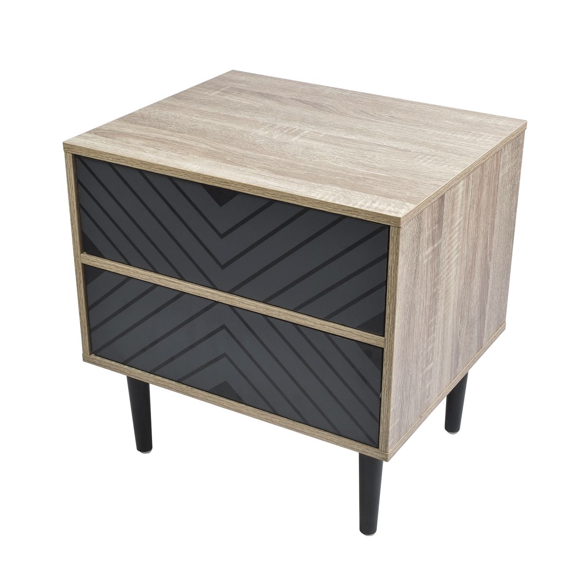 RELAN - Velador Top Living Night Con Cajones Negro y Madera