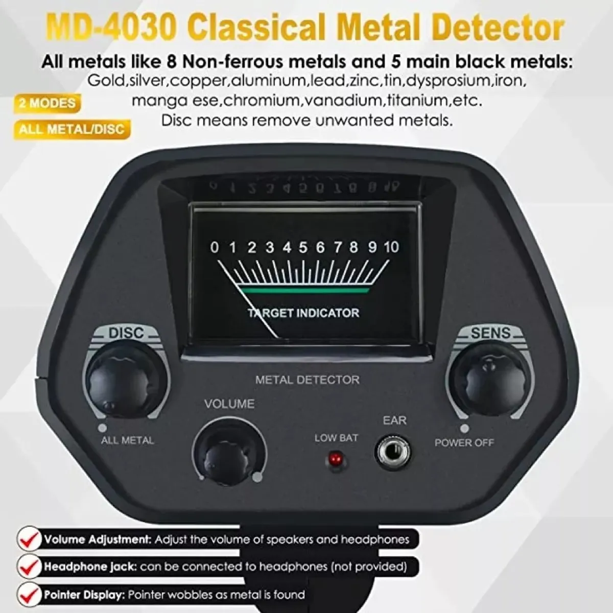 MUNDO MAGIA - Detector De Metales Md-4030 Sensitivo+pantalla Lcd