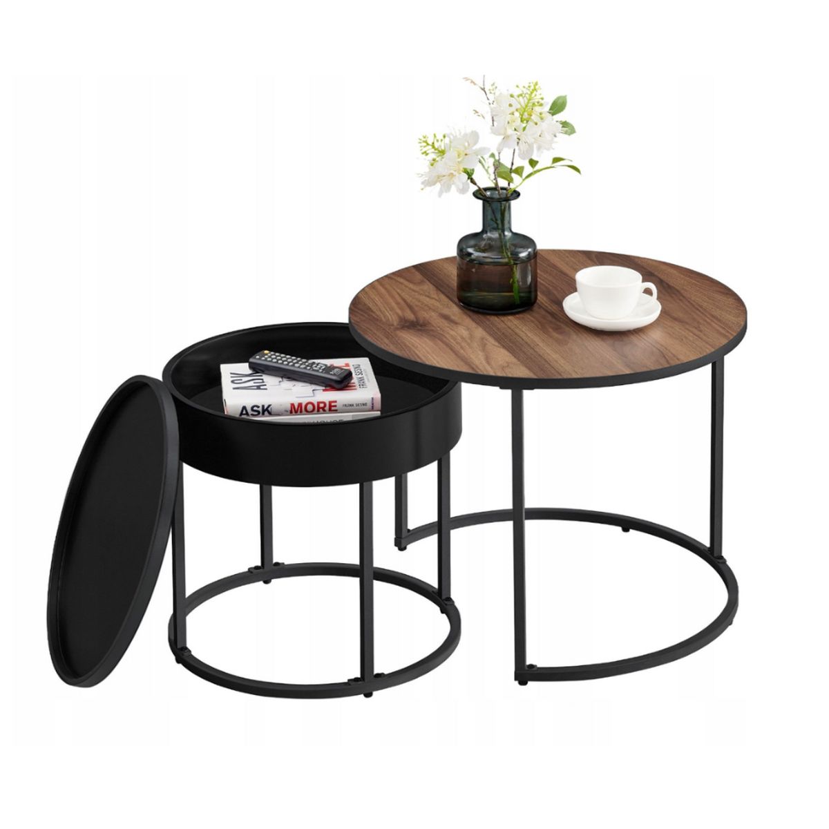 SPACEZAT - Set 2 Mesas de Centro Nido Madera y Fierro Autti