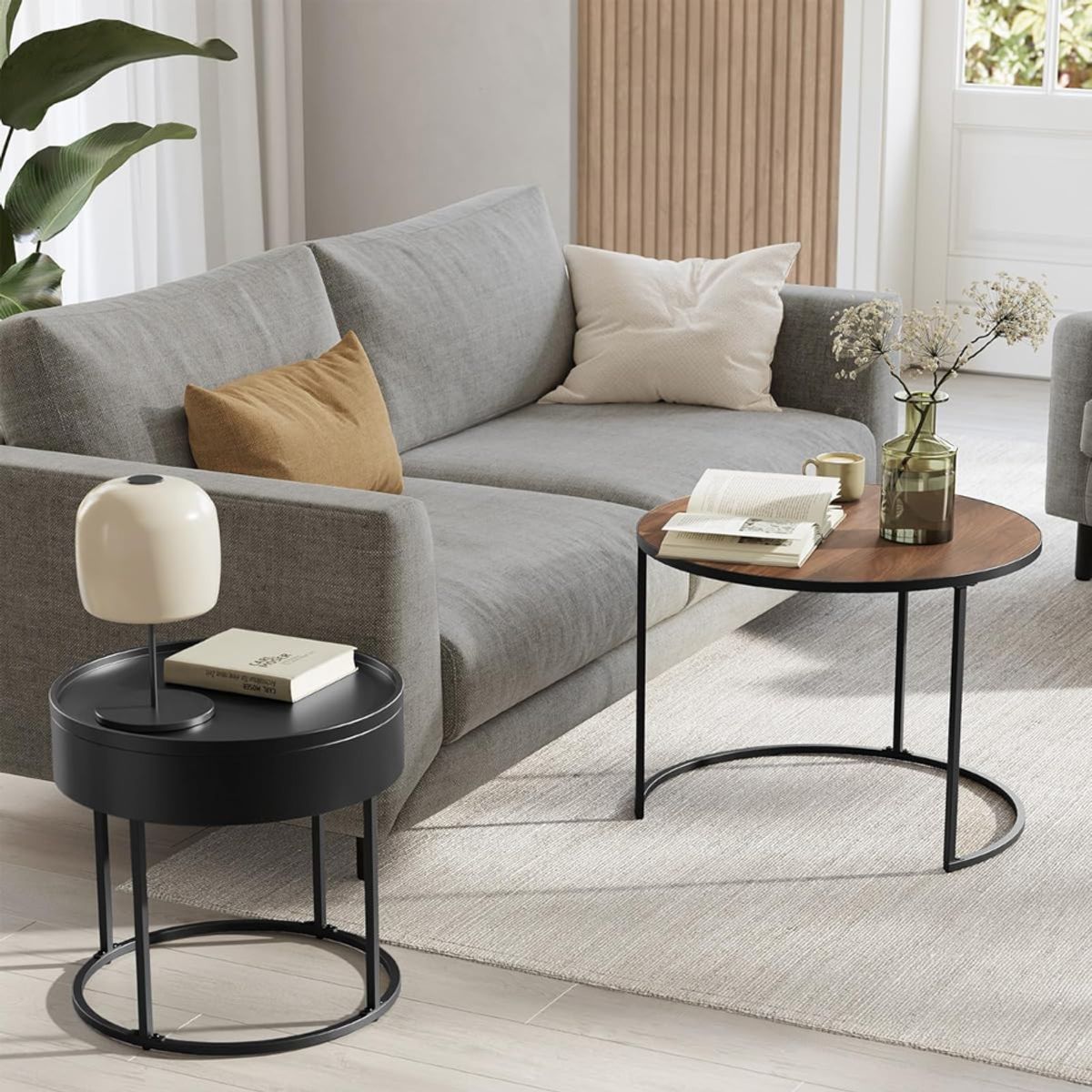 SPACEZAT - Set 2 Mesas de Centro Nido Madera y Fierro Autti