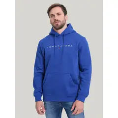 TOMMY HILFIGER - Polerón Hoodie Logo Bordado Azul