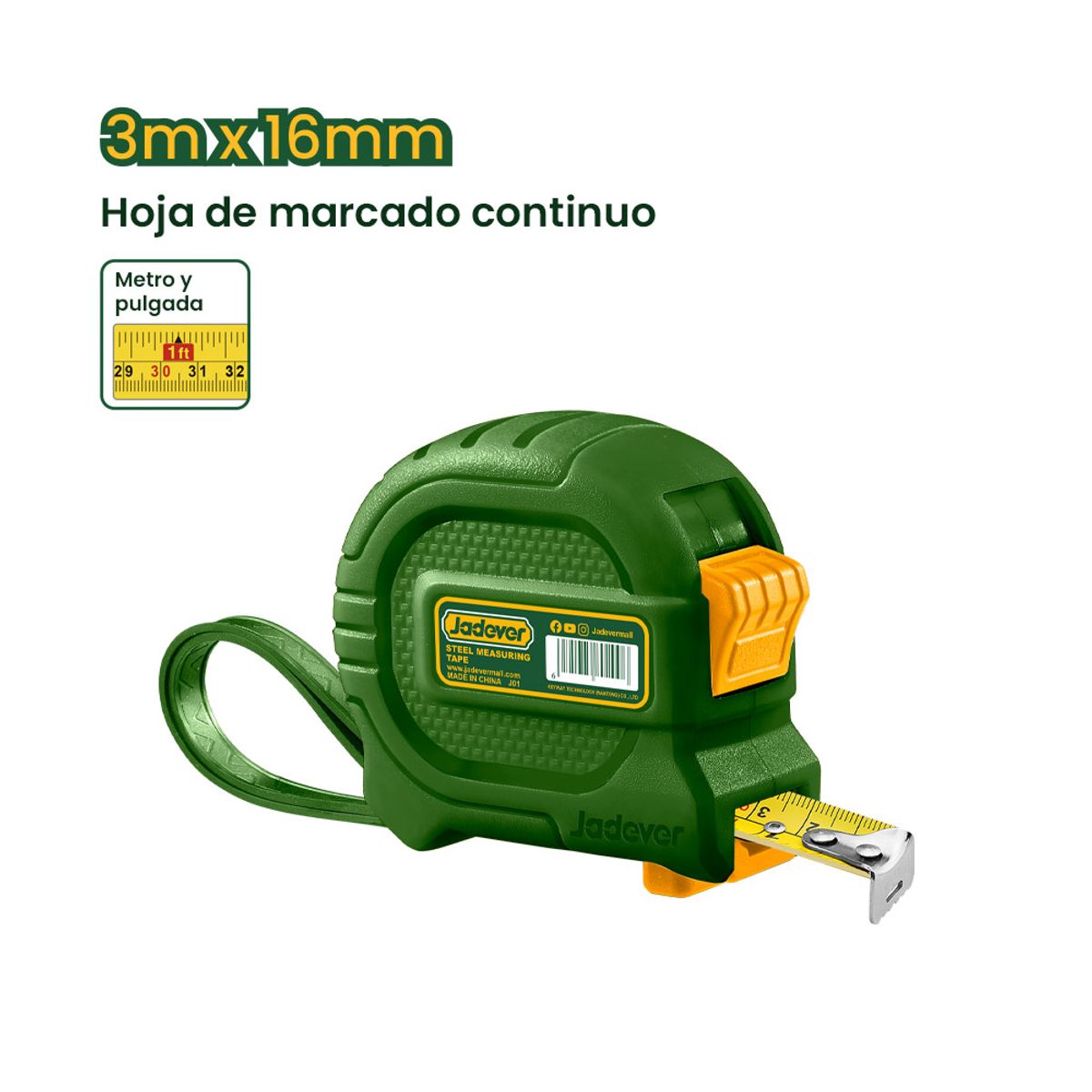 JADEVER - Cinta Huincha de Medir 3 Metros JADEVER