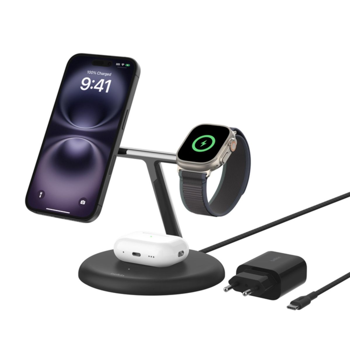 BELKIN - Base de carga 3 en 1 BoostCharge Qi2 15W Negra