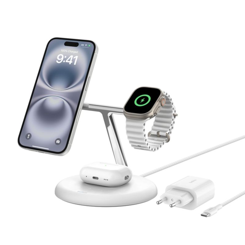 BELKIN - Base de carga 3 en 1 BoostCharge Qi2 15W Blanca