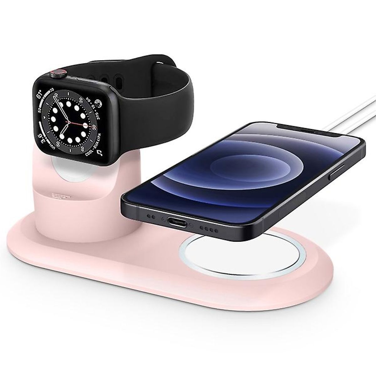 GENERICO - Stand De Carga 2 En 1 Para iPhone Y Apple Watch Silicona Rosa