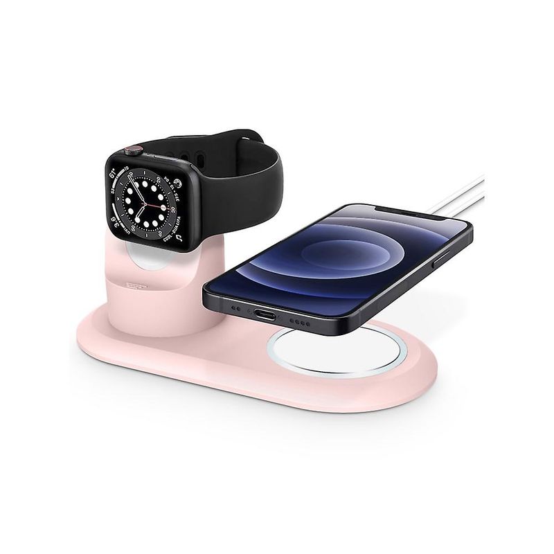 GENERICO - Stand De Carga 2 En 1 Para iPhone Y Apple Watch Silicona Rosa