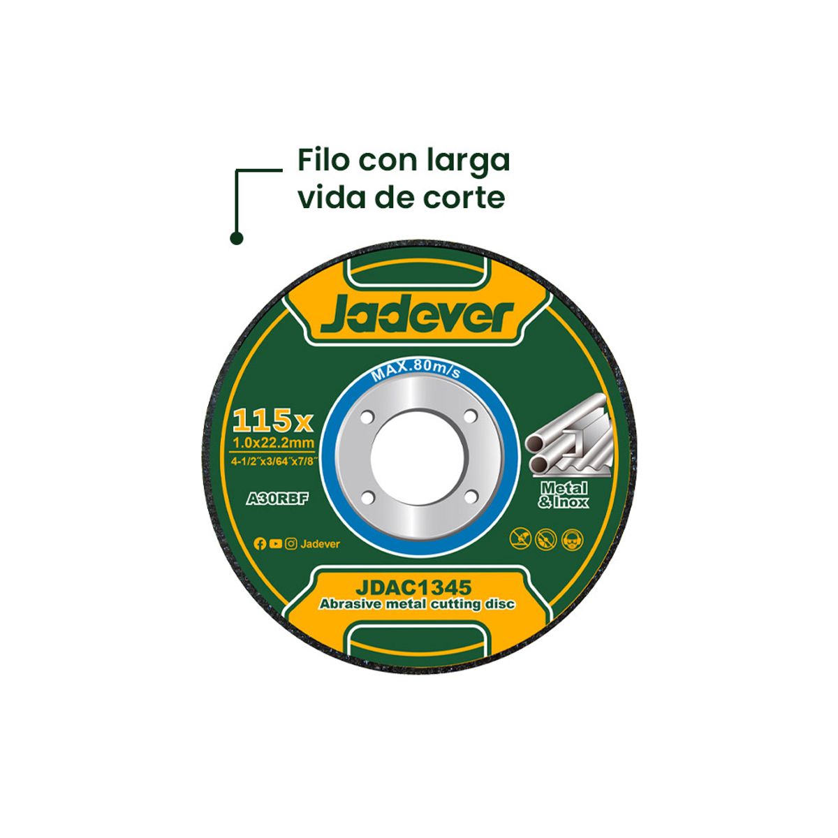 JADEVER - Disco de Corte Metal 4 Pulgadas 115x1.0mm JADEVER