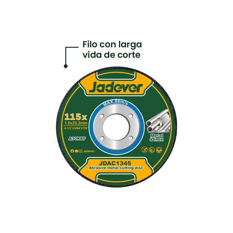 JADEVER - Disco de Corte Metal 4 Pulgadas 115x1.0mm JADEVER