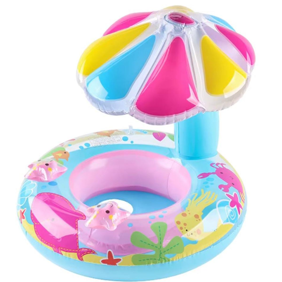OEM - FLOTADOR INFLABLE CON SOMBRILLA PARA BEBE AZUL
