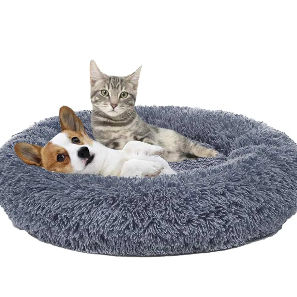 MASCO TODO - Cama Antiestrés Felpa para Mascotas Perros Gatos 50cm Gris