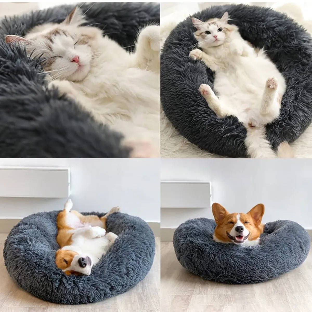 MASCO TODO - Cama Antiestrés Felpa para Mascotas Perros Gatos 50cm Gris