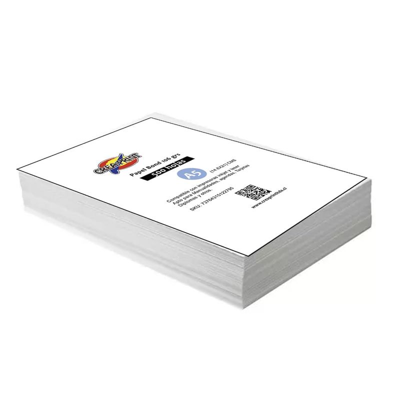 CREA PRINT - Resma De Papel Bond 500 Hojas Tamaño A5 15 X 21 Cms 106 Grs