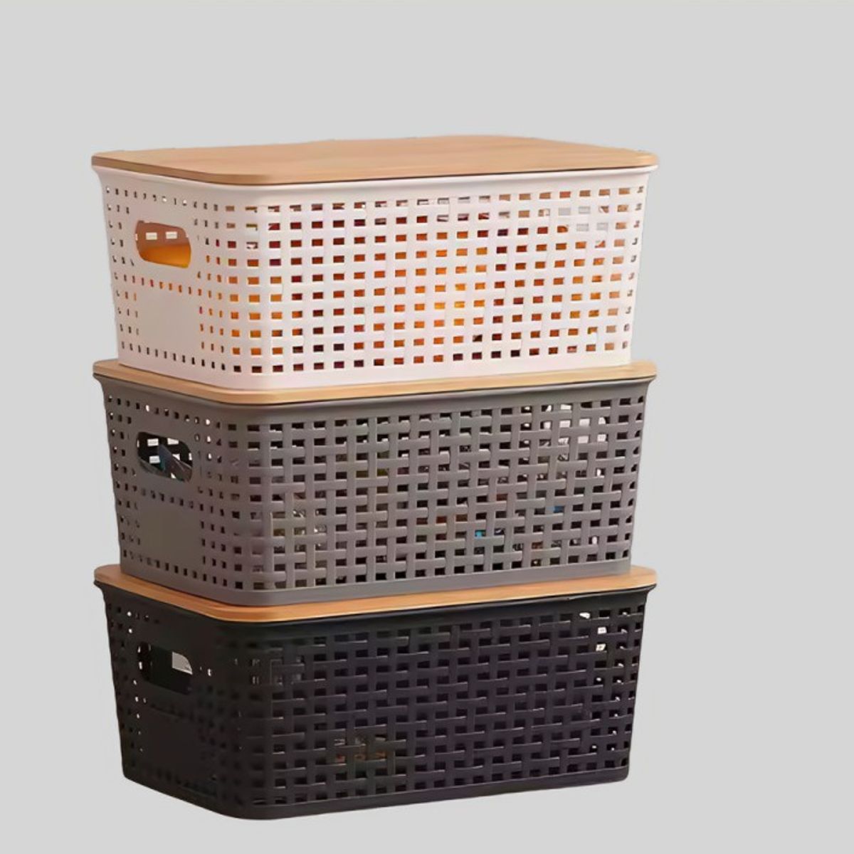 OEM - Caja de almacenamiento con tapa de bambú