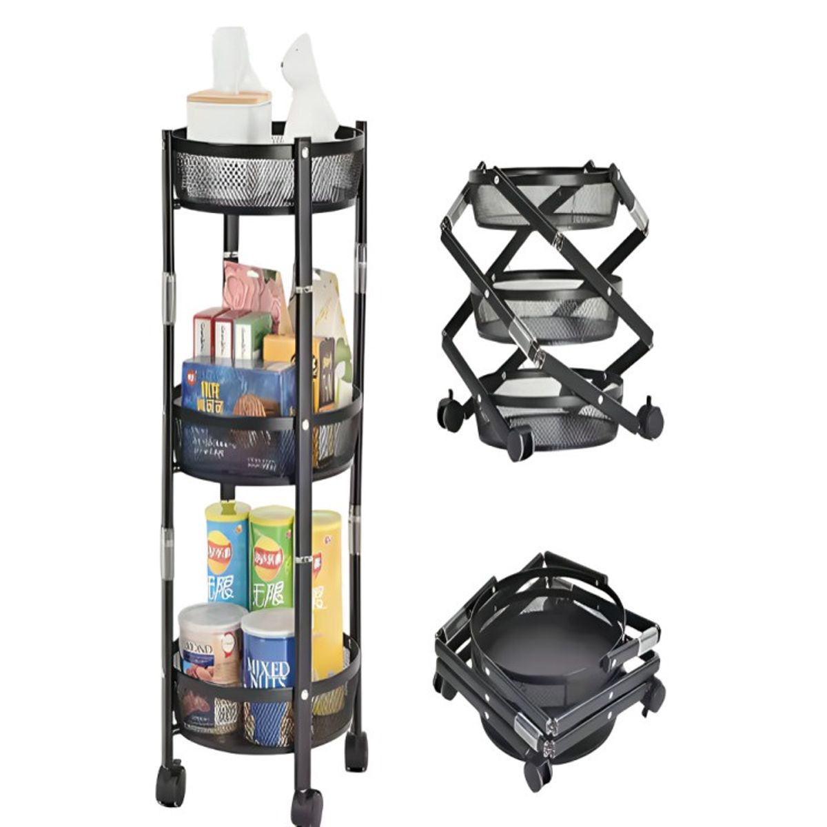 OEM - Carrito Plegable de Metal Cocina de 3 niveles