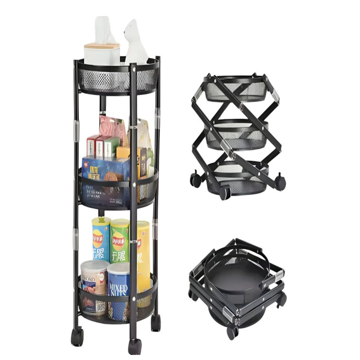 OEM - Carrito Plegable de Metal Cocina de 3 niveles