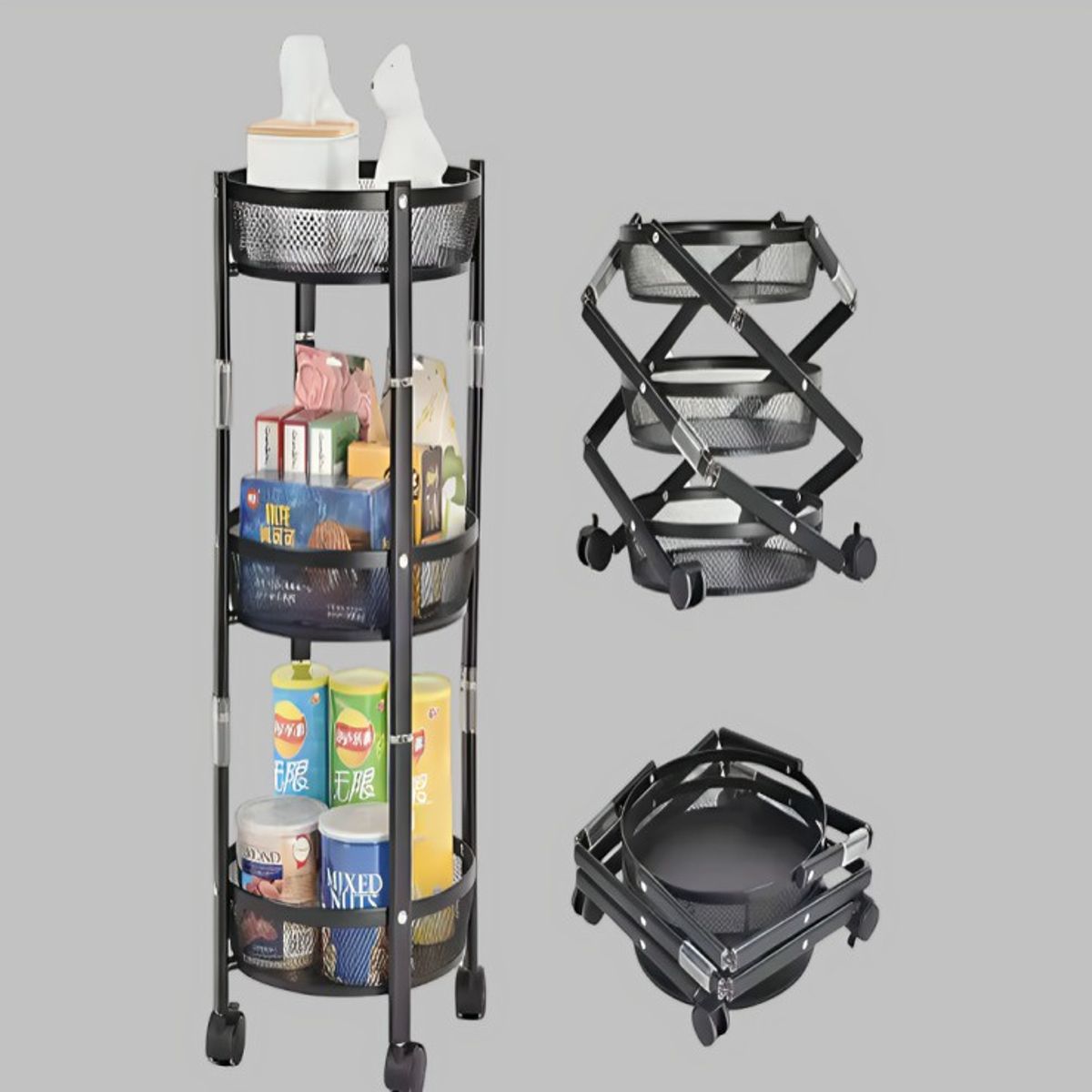 OEM - Carrito Plegable de Metal Cocina de 3 niveles