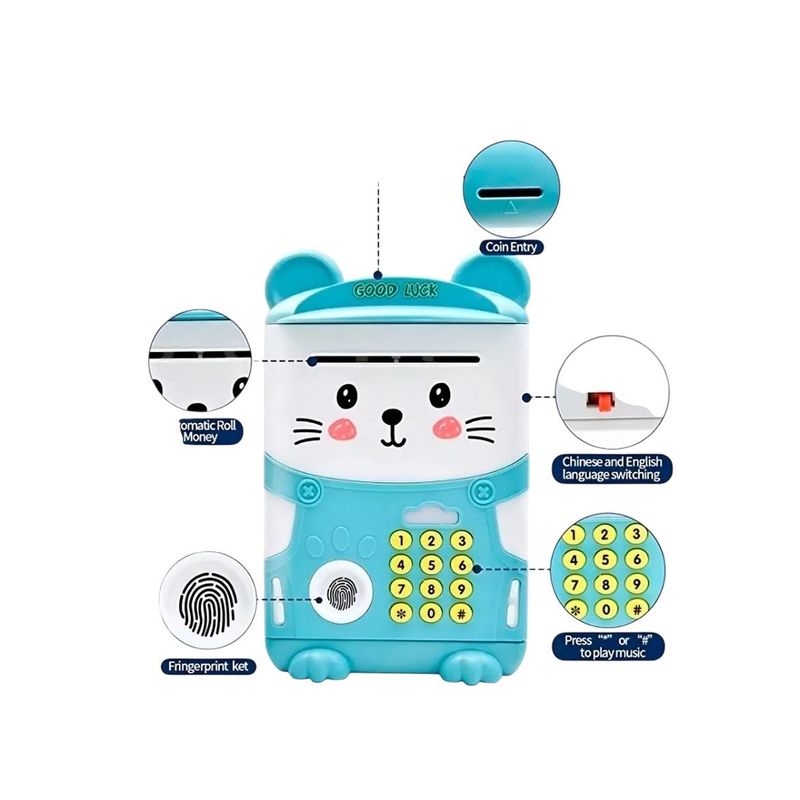 GENERICO - Alcancía Electrónica Azul Para Niños - Caja Fuerte Ahorro Automático Con Huella y Sonido
