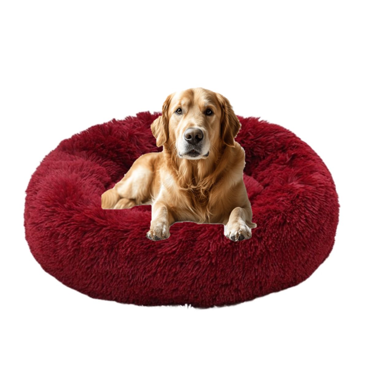 MASCO TODO - Cama Antiestrés Felpa para Mascotas Perros Gatos 50cm Rojo