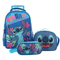 DISNEY - Set Mochila Con Ruedas Más Lonchera y Estuche Stitch