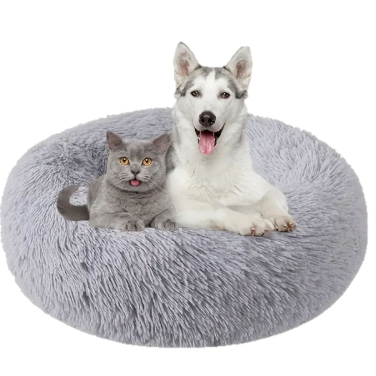 MASCO TODO - Cama Antiestrés Felpa para Mascotas Perros Gatos 60cm Gris