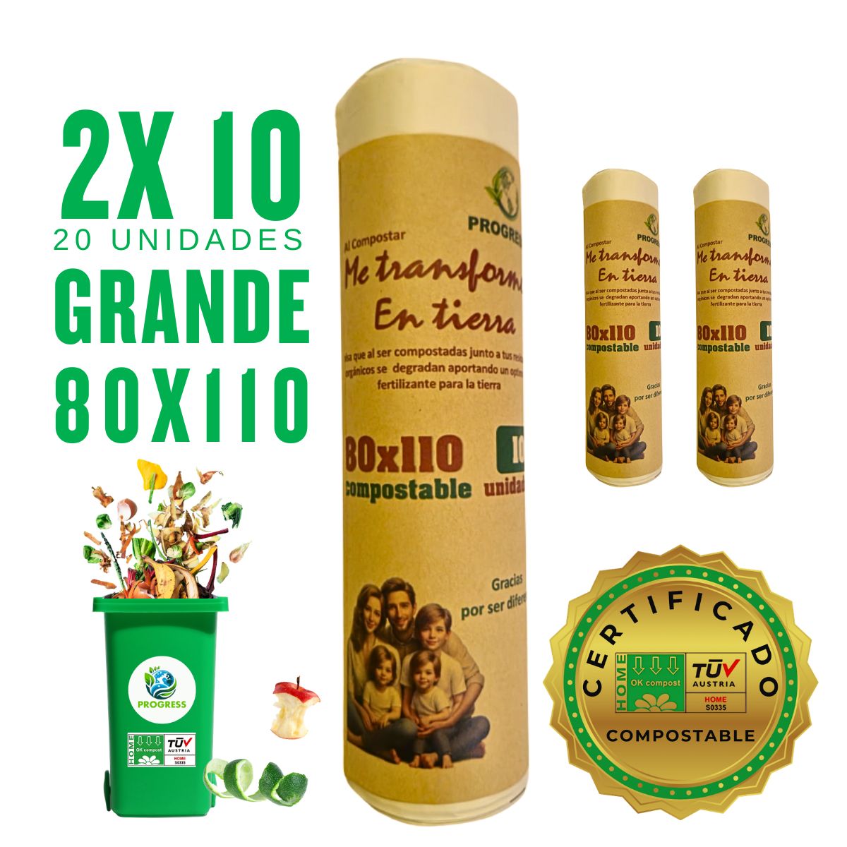 GENERICO - Bolsa Basura 80x110cm - 20 unds Biodegradable & Compostable.
