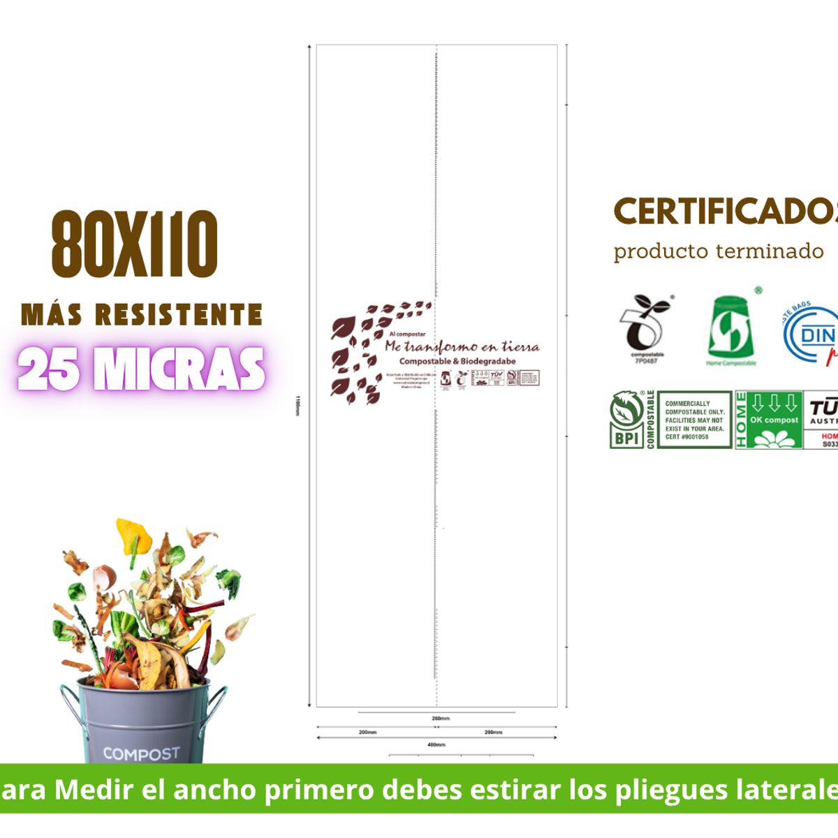 GENERICO - Bolsa Basura 80x110cm - 20 unds Biodegradable & Compostable.