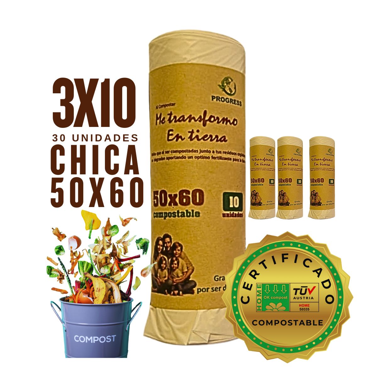 GENERICO - Bolsa Basura 50x60cm - 30 unds Biodegradable & Compostable.