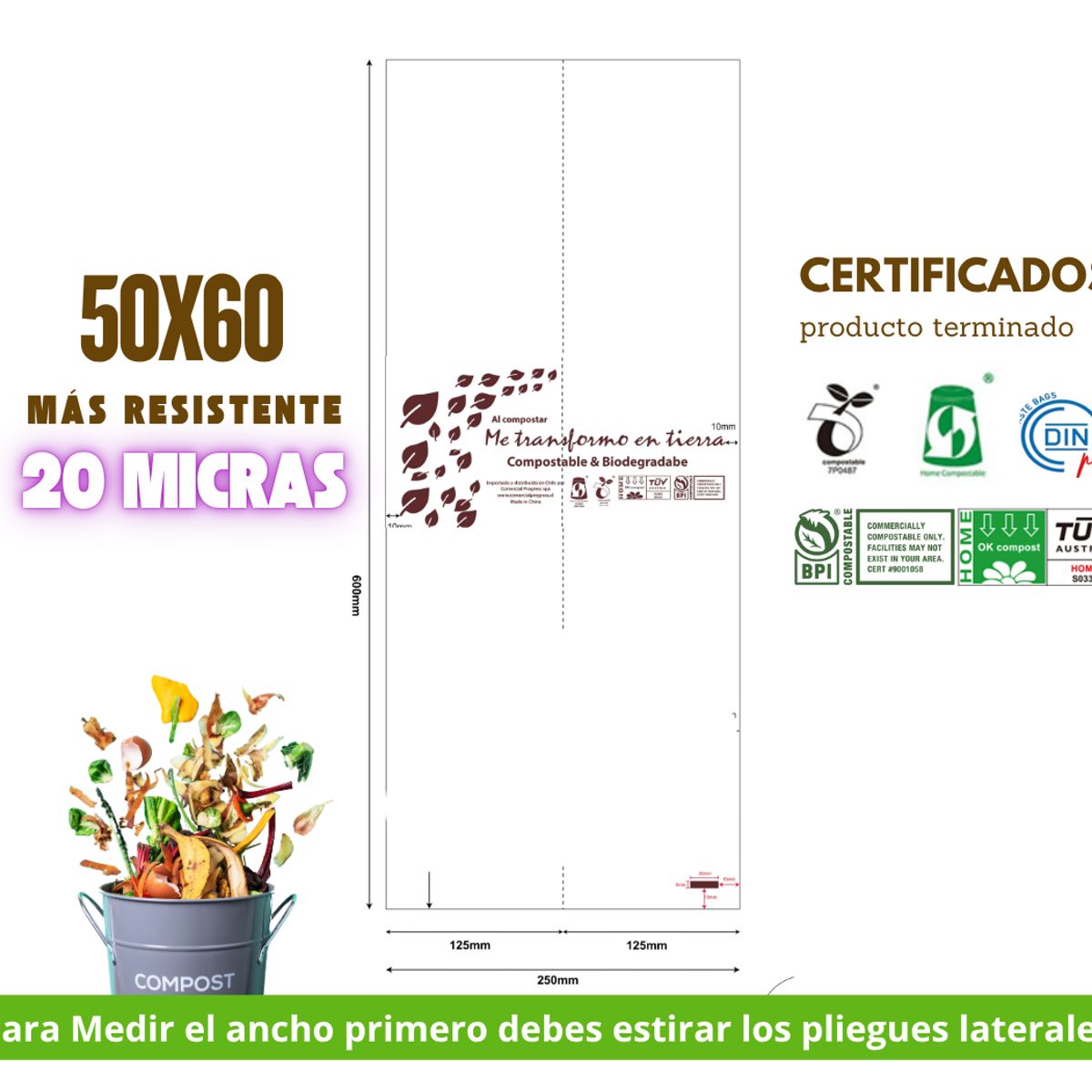 GENERICO - Bolsa Basura 50x60cm - 30 unds Biodegradable & Compostable.