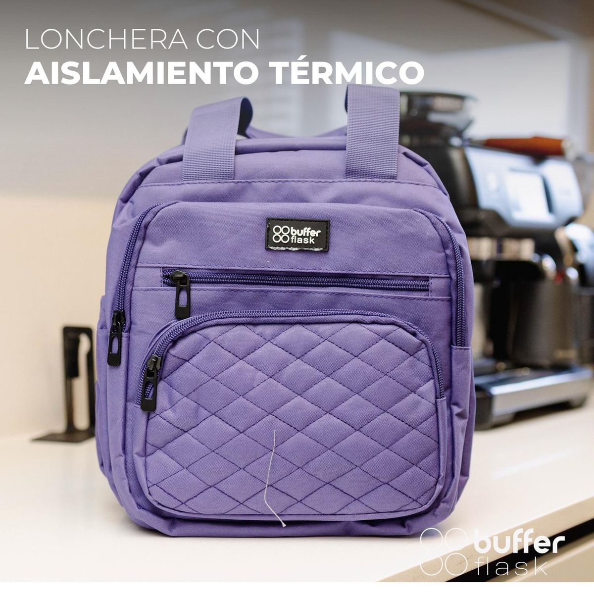 BUFFER FLASK - Lonchera Termica Buffer Bolso Almuerzo y Mochila 2 en 1 - Purpura