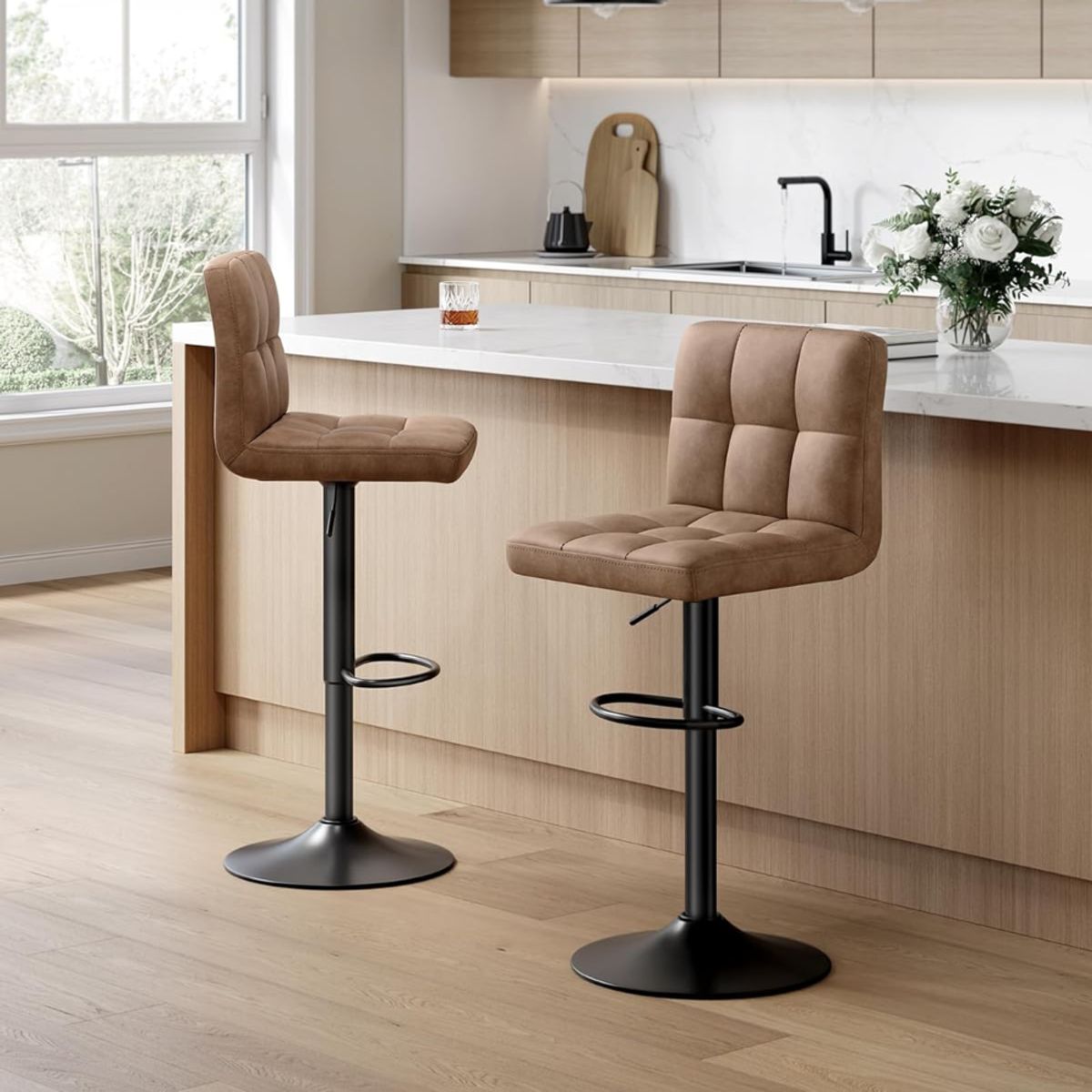 SPACEZAT - Set 2 Taburetes Eco Cuero Café Skien