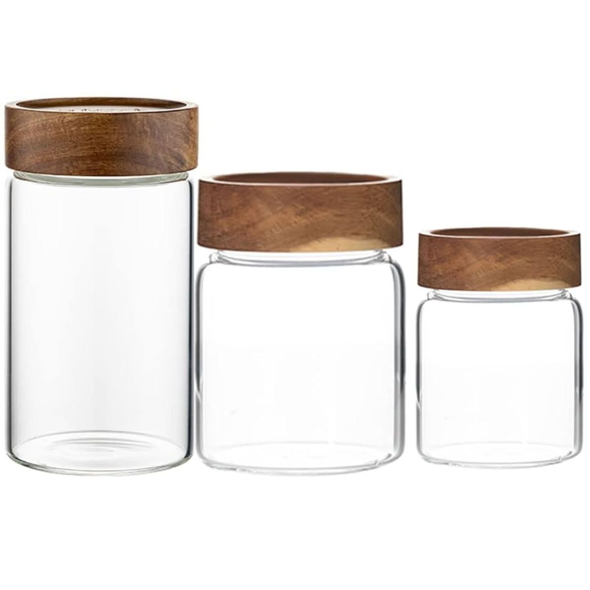ALLEGRA - Pack 3 Frascos De Vidrio Con Tapa De Madera