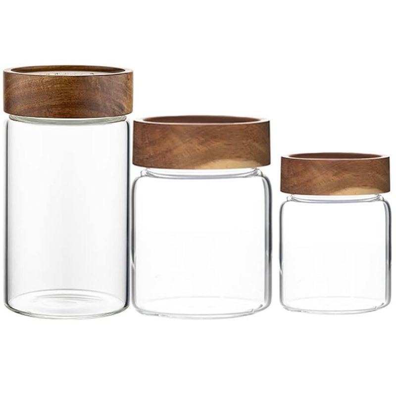 ALLEGRA - Pack 3 Frascos De Vidrio Con Tapa De Madera